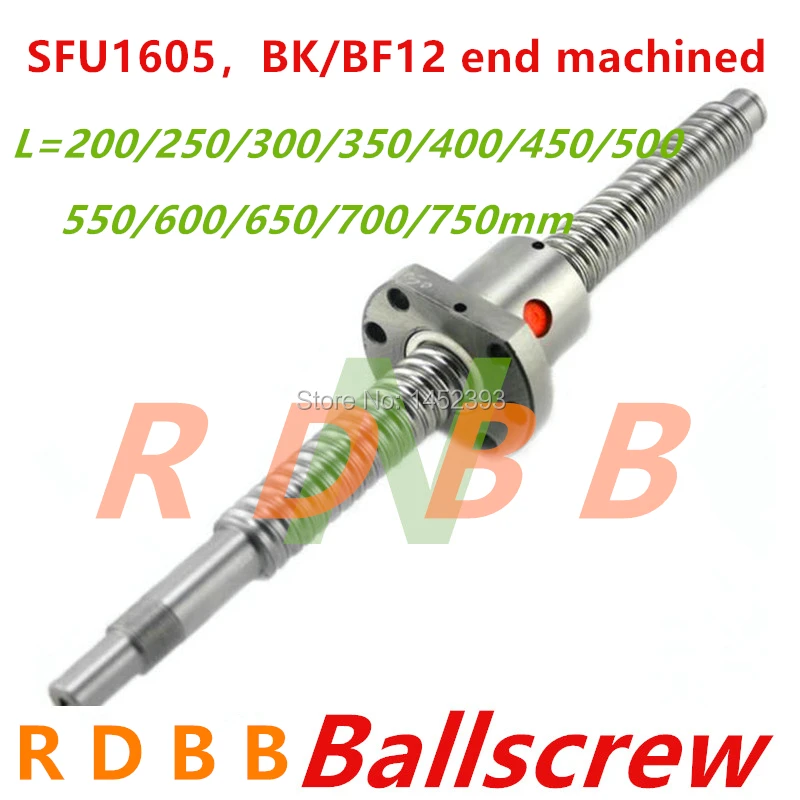 SFU1605 200 250 300 350 400 450 500 550 600 650 700 750 мм шариковый винт с фланцем, гайка BK/BF12 конец механической обработке CNC части