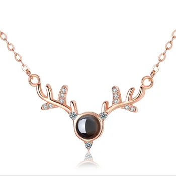 

Fashion Deer Horn Antler Necklace Jewelry Crystal 925 Sterling silver Choker Necklace Cute Pendant Necklace Women Ladies collare