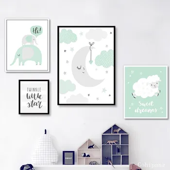 

Mint Green Woodland Animals Nursery Decor Minimalist Canvas Painting Posters Prints Wall Art POP Pictures Kids Room Home Decor