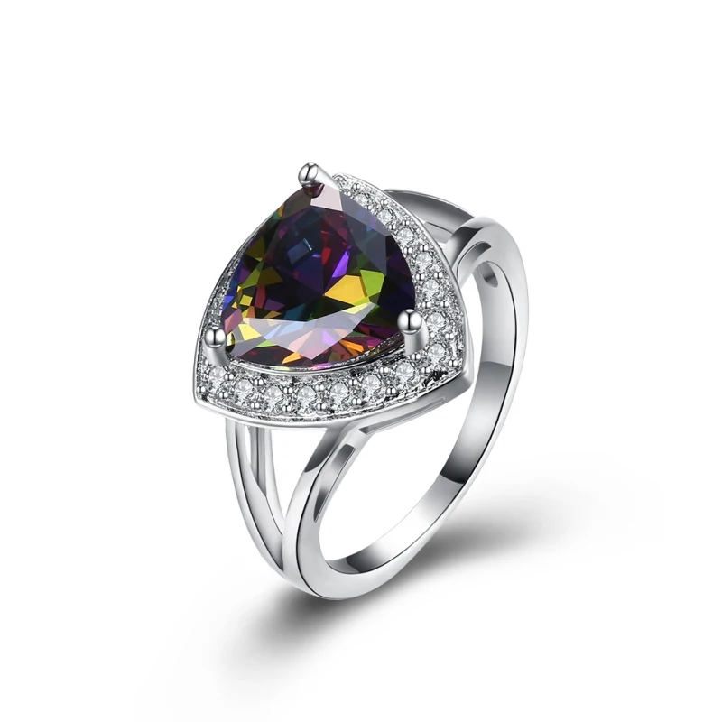 

2019 Fashion Silver Color Multicolor Cubic Zircon Rings For Women Heart Shaped Female Party Ring Beautiful Pretty Jewelry
