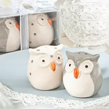 

10 Sets Owl Couple Porcelain Seasoning Pot Salt Pepper Jar For Wedding Party Birthday Favor Gift