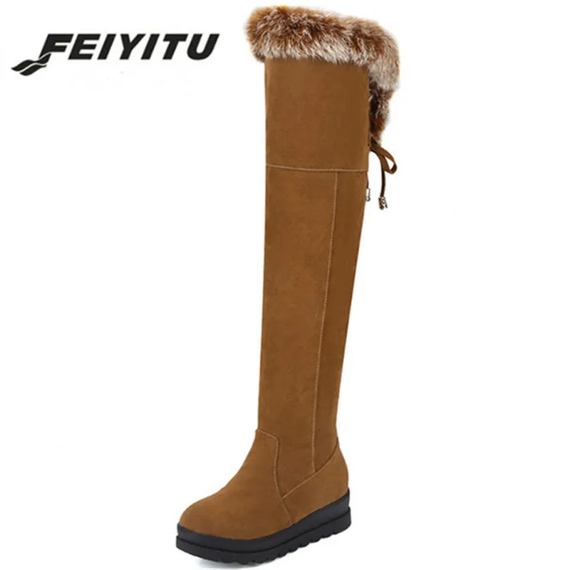 

feiyitu Keep warm shoes woman winter boots flock height increasing over the knee boots fashion elegant snow boots size 34-43