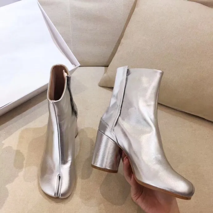 

2019 Brand Design Tabi Boots Split toe Chunky High Heel Women Boots Leather Zapatos Mujer Fashion Autumn Women Shoes Botas Mujer