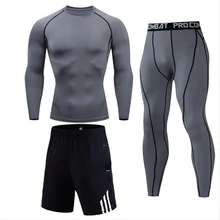 Мужской спортивный костюм для спортзала, набор бегунов, быстросохнущая футболка для бега, мужские леггинсы, шорты для фитнеса, занятий спортом, термобелье для бега