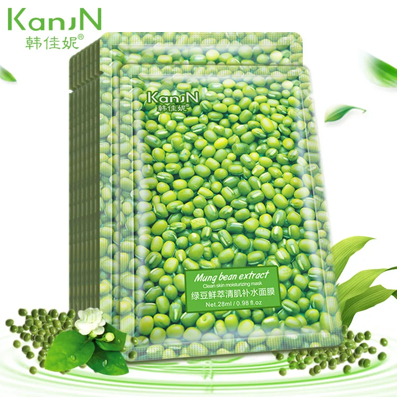 

10Pcs Green Beans Face Mask Sheet Facial Mask Moisturizing Oil Control Anti Wrinkle Shrink Pores Face Skin Care