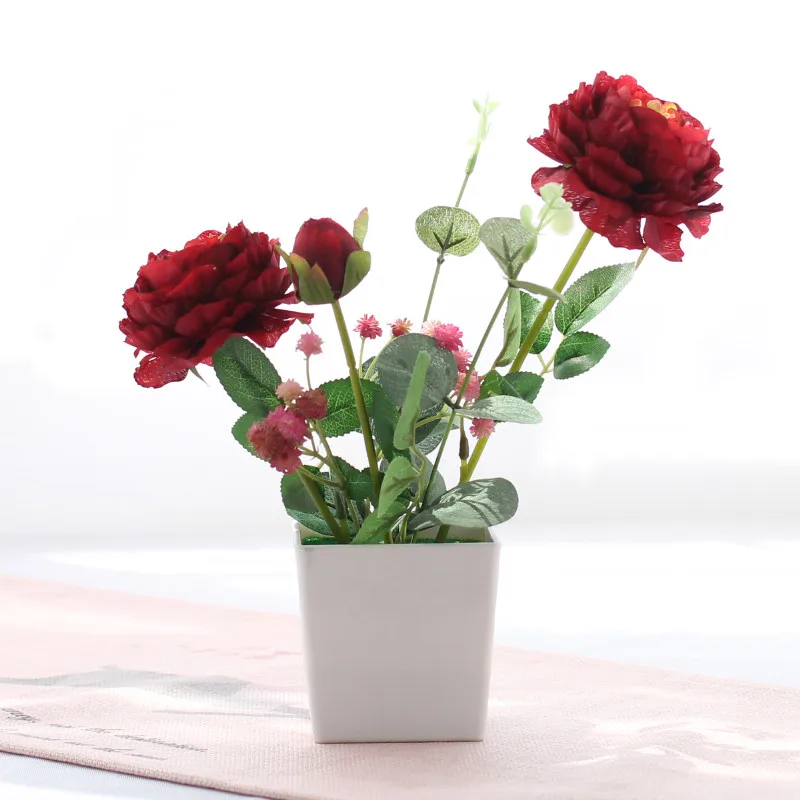 الراقية محاكاة روز الفاوانيا ملابس حريرية البلاستيك ورد صناعي وعاء مجموعة المنزل طاولة غرفة المعيشة الديكور زهرة صغيرة الحلي الراقية محاكاة روز الفاوانيا ملابس حريرية البلاستيك ورد صناعي وعاء مجموعة المنزل طاولة غرفة المعيشة الديكور زهرة صغيرة الحلي