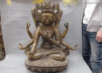 

USPS to USA S2614 Old Bronze 3 Heads 8 arms Namgyalma Ushnishavijaya Ushnisha Sita Tapatra Buddha