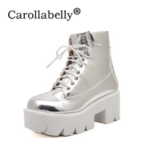 Женские ботильоны на высоком каблуке со шнуровкой в стиле панк; обувь на толстой платформе; кожаные ботинки в байкерском стиле в европейском стиле; 6 цветов