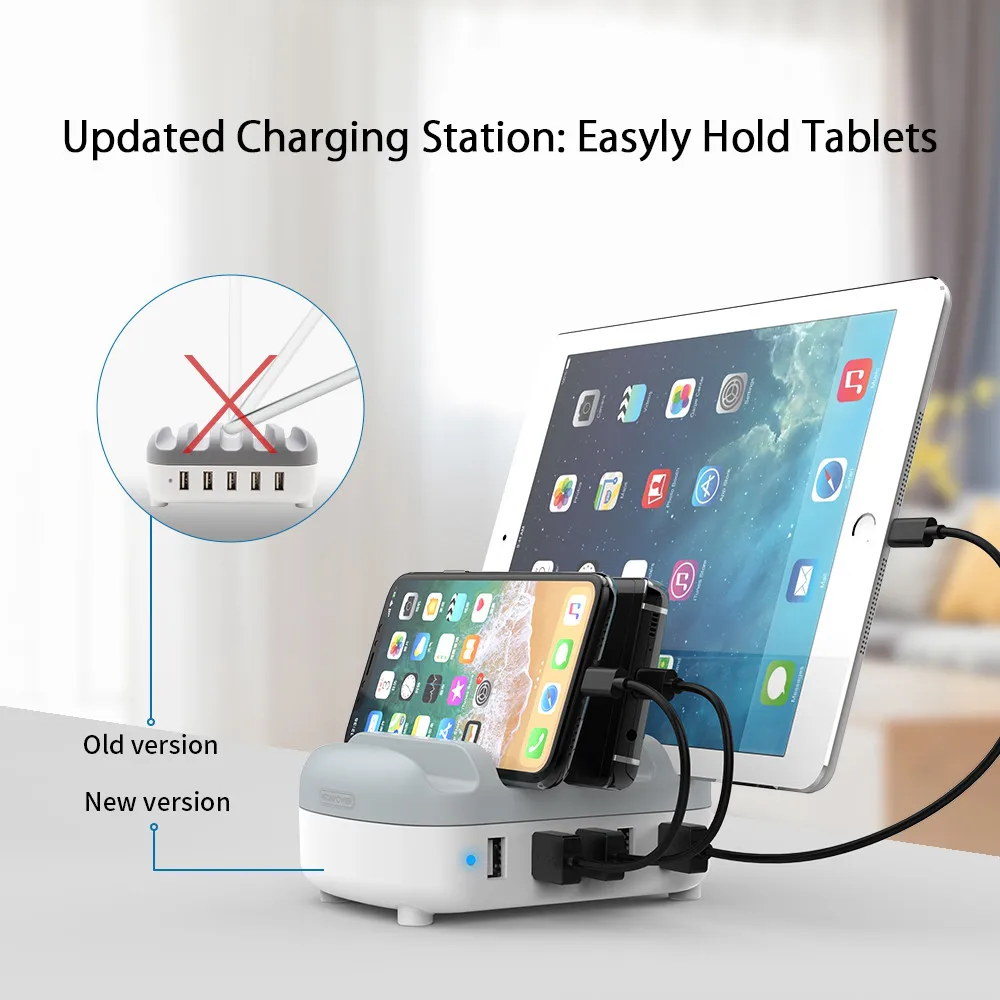 NTONPOWER 5 منافذ شاحن يو اس بي شاحن لسطح المكتب محطة 5 V 2.4A شحن للهاتف المحمول و اللوحي مع حامل هاتف NTONPOWER 5 منافذ شاحن يو اس بي شاحن لسطح المكتب محطة 5 V 2.4A شحن للهاتف المحمول و اللوحي مع حامل هاتف