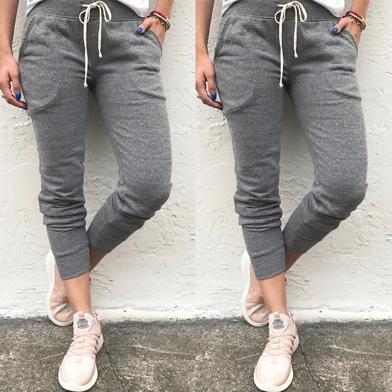

New Women Casual Hip Hop Harem Pants Capris Trousers Sweatpants Casual Womens Nine Length Pants Elastic Trousers