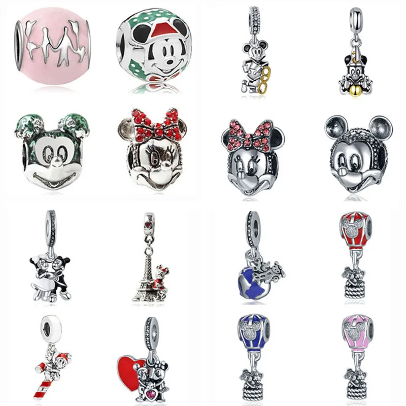 

2019 new white pink red mickey minnie family diy Bead&clip fit Original Pandora charms Bracelet for women mix007