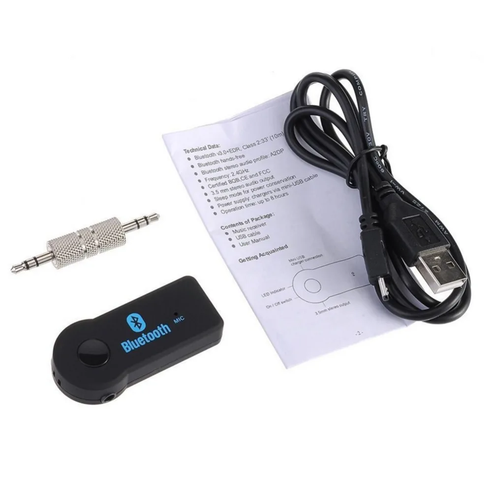Wireless Bluetooth 3.5mm AUX Audio Stereo Music Home Car Receiver Adapter Mic