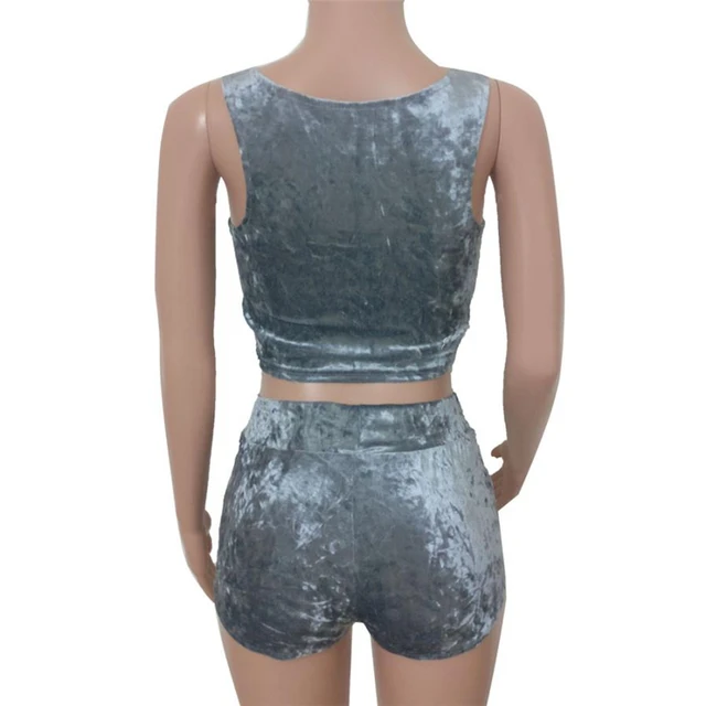 Two Pieces Set Tracksuit Suede Velvet Women Sleeveless Vest Casual Short Pants Sportswear Spring Summer two piece set conjunto