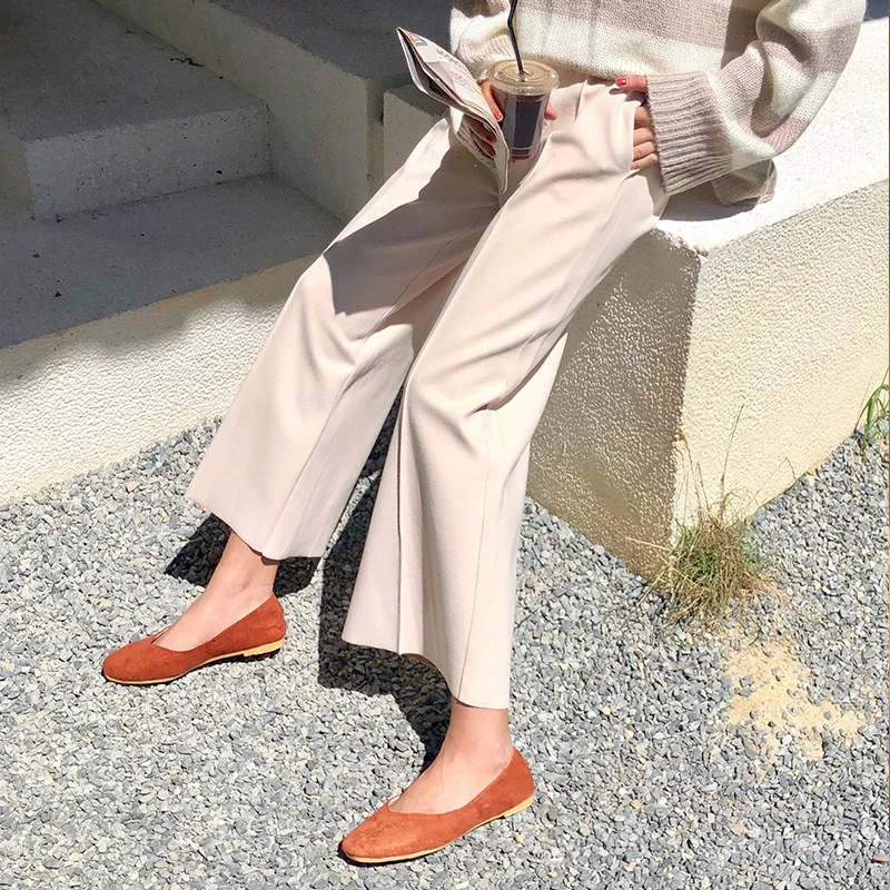 Новые однотонные шерстяные широкие брюки женские повседневные шерстяные брюки с высокой талией длиной до щиколотки Харадзюку Карманы Брюки для женщин