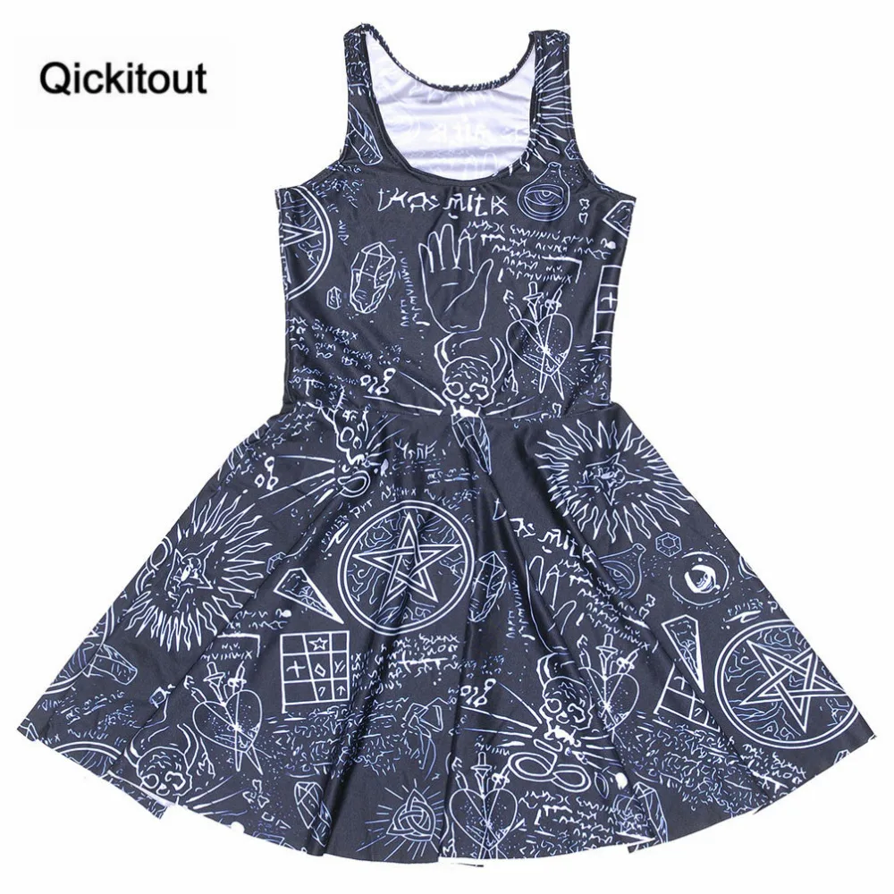 

Qickitout 2016 Fashion Dress Plus size Hexagram Digital Print Dress Sleeveles Beach DRESS vestidos Drop shipping