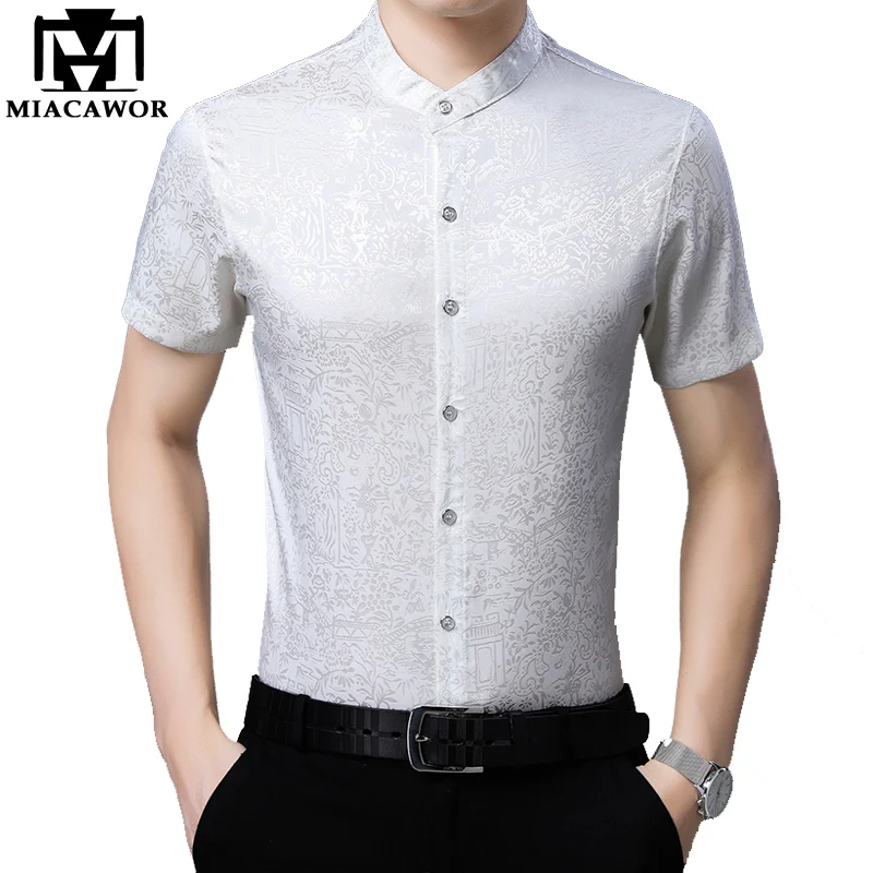 Miacawor Для мужчин рубашка летние шорты рукавами рубашки Для мужчин в китайском стиле Винтаж рубашка мужской уличной Camisa Masculina C513