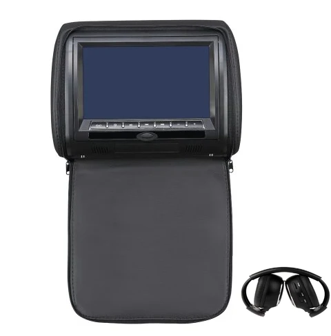 7 дюймовый монитор ТВ подголовник с застежка на молнии цифровой Экран с поддержкой USB, SD карт памяти, ИК/FM динамик с передатчиком игровой пульт Управление DVD плеер - Цвет: Black With Headphone