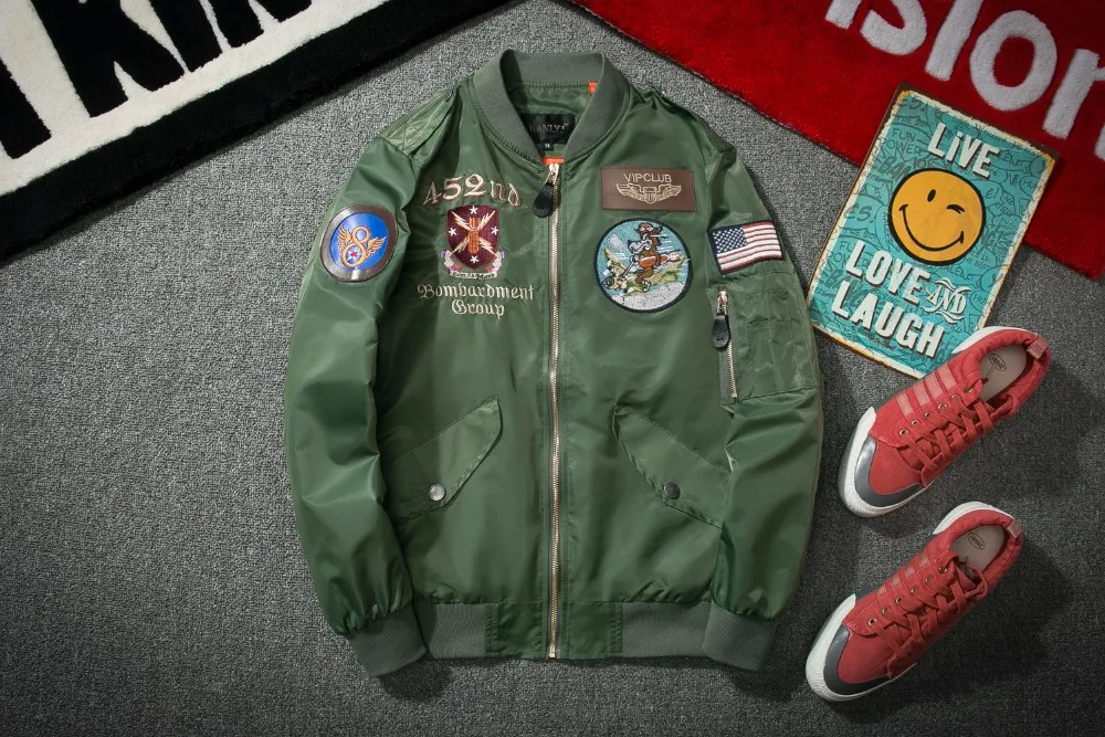 ВВС Fly Flight Bomber Jacket Вышивка Демисезонный Ретро Классический Для мужчин куртка пальто