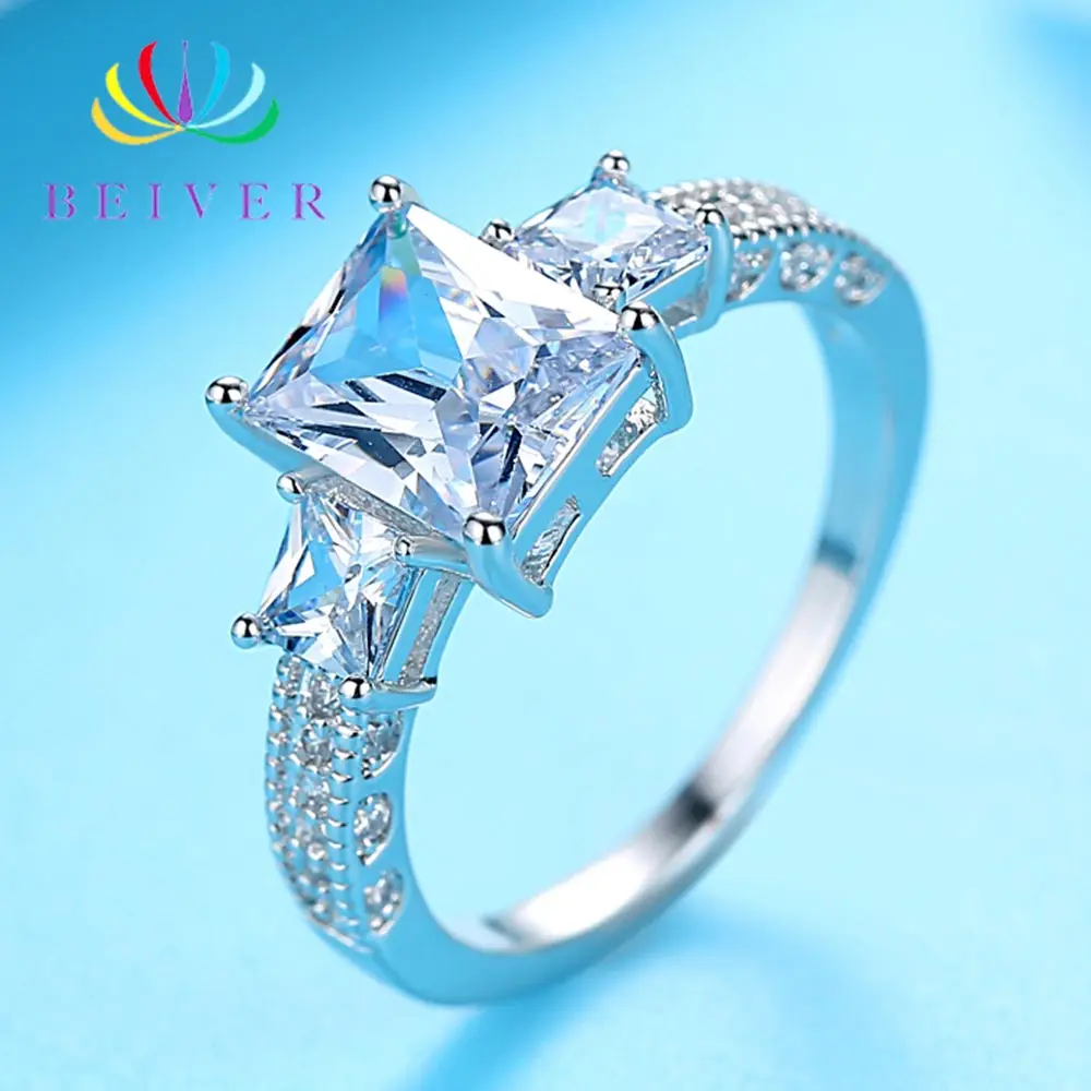 

Beiver Fashion Round Cubic Zirconia Wedding Ring Special Moment for Women Silver Ring Engagement Anel Feminino