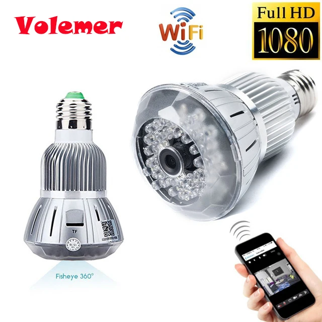 

Volemer NEW 1080P HD Wireless Cam WiFi Camera with E27 Lamp Connector IR Night Vision H.264 DVR 160 Degrees Camera PK C1 C11