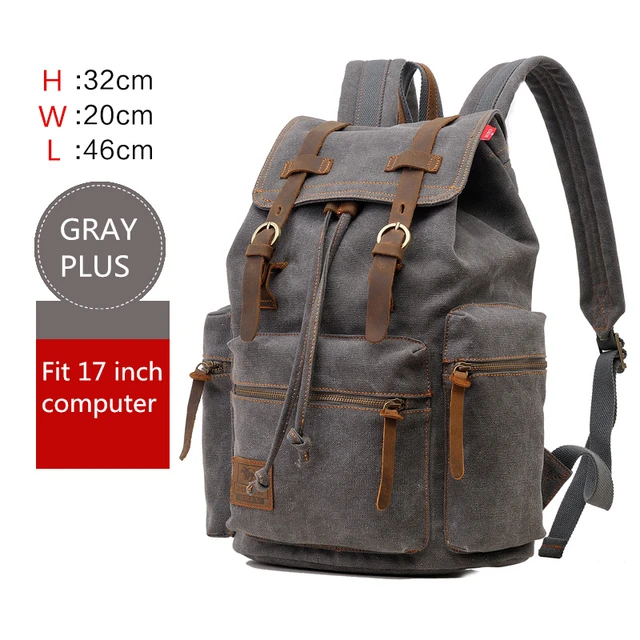 Vintage Travel Canvas Leather Backpack for Men,Computers Laptop