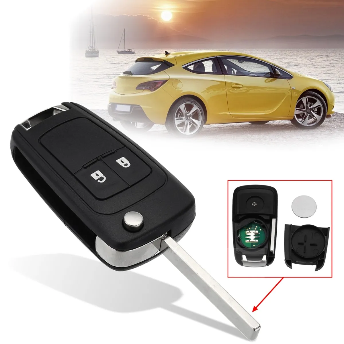 

2 Buttons Car Remote Flip Fob Key Replacement Kit With ID46 Chip For Opel/Vauxhall Astra Insignia Mokka Zafira C 2009 2010 2011