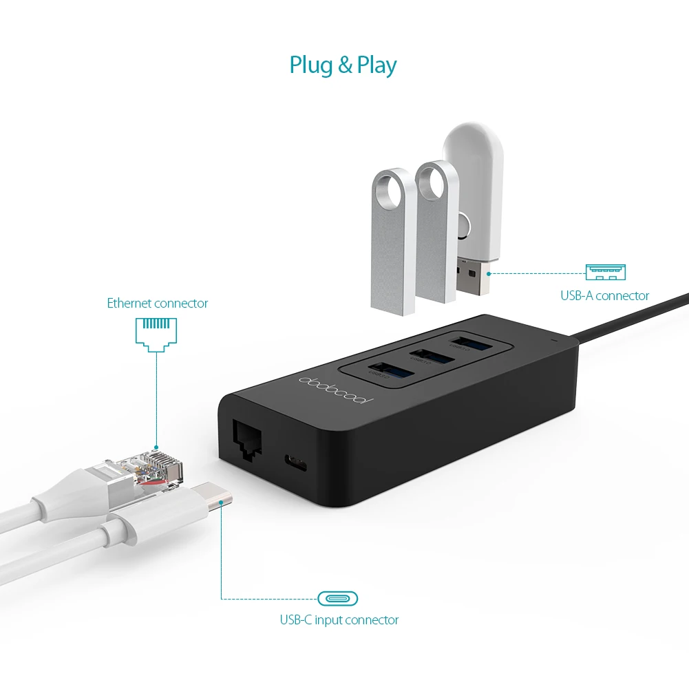 Dodocool type-C концентратор USB-C-3 порта USB 3,0 концентратор с гигабитным адаптером Ethernet type C Питание usb-хаб для Apple, MacBook