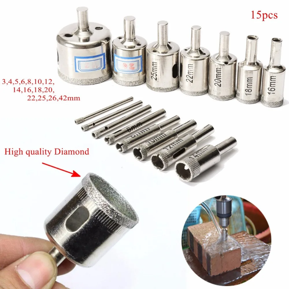 15 шт. Набор отверстий для резки мрамора сверла 3 мм-42 мм инструмент для алмазной резки стекла мраморная плитка керамическая резка стекла сверление