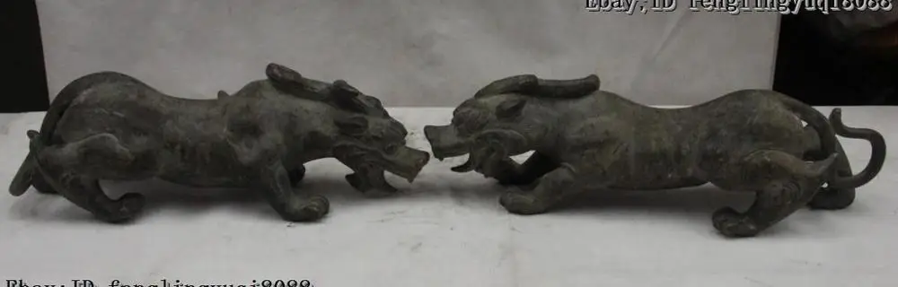 

Old Bronze Fengshui Foo Fu Dog Guardion Lion Leo Beast Animal Brave Brave troops