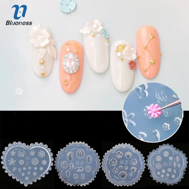 

Blueness 3D Silicone Nail Mold Stamping 11 Designs Flower Carving Templates UV Gel Stencil DIY Nail Art Manicure Decor Tools