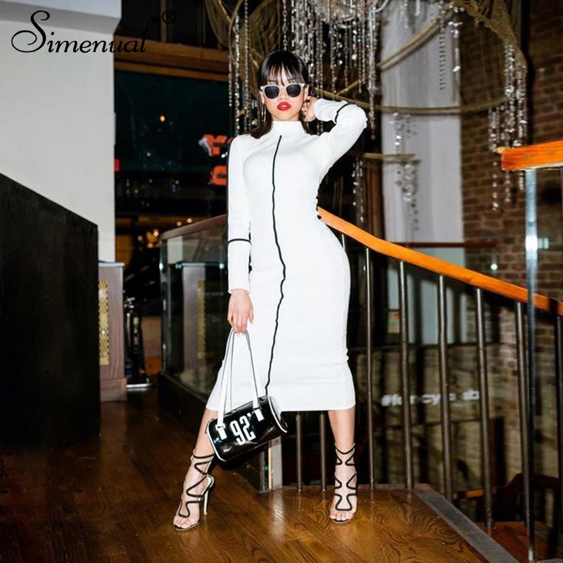 Women Long Dress Casual Bodycon Striped Patchwork OG0677