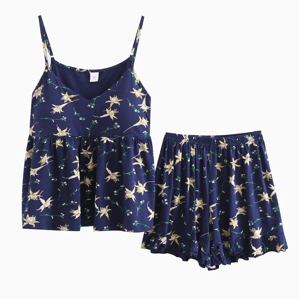 2017 New Summer Sleeveless Asia/Tag M XL Sexy V Neck Cotton Pajama Sets