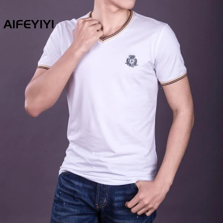 

Summer men's short-sleeved t-shirt men's cotton pure color v-neck t-shirt Korean Slim half-sleeved