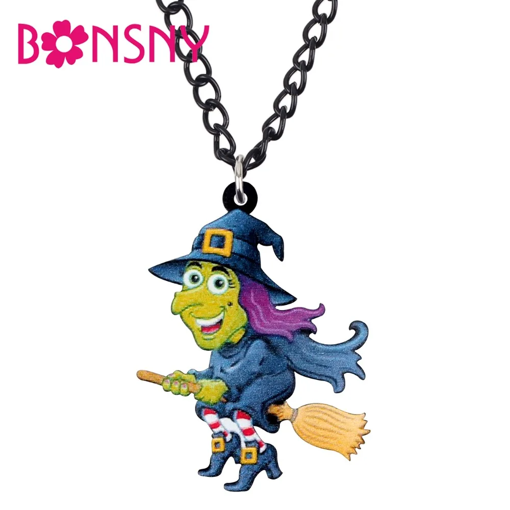 

Bonsny Acrylic Halloween Anime Magic Witch Necklace Pendant Chain Choker Party Costume Jewelry For Women Girl Gift Wholesale