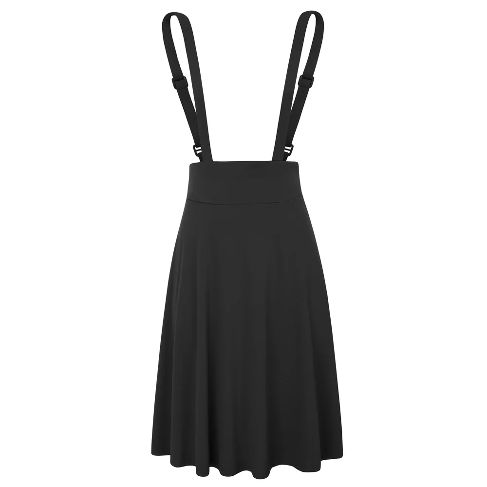 Black Belle Poque черная/темно-красная женская винтажная Однотонная юбка с высокой талией на лямках, расклешенная трапециевидная юбка на подтяжках, юбка-сарафан - Цвет: Black