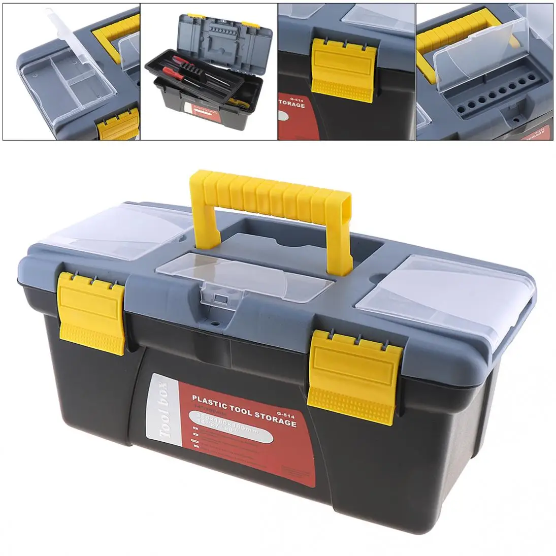 Large Portable Plastic Hardware Tool box with Storage Box and Black for