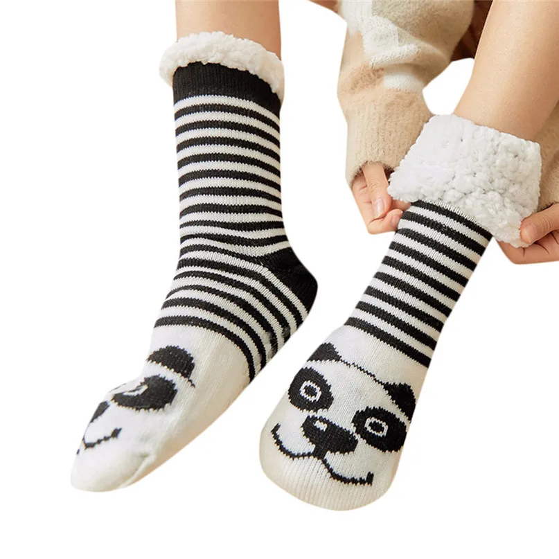 Thick warm sleep socks slippers socks Women Girls Print Cartoon Penguin Warm Winter Non-slip Mid Tube Cute Socks #2d31 (2)