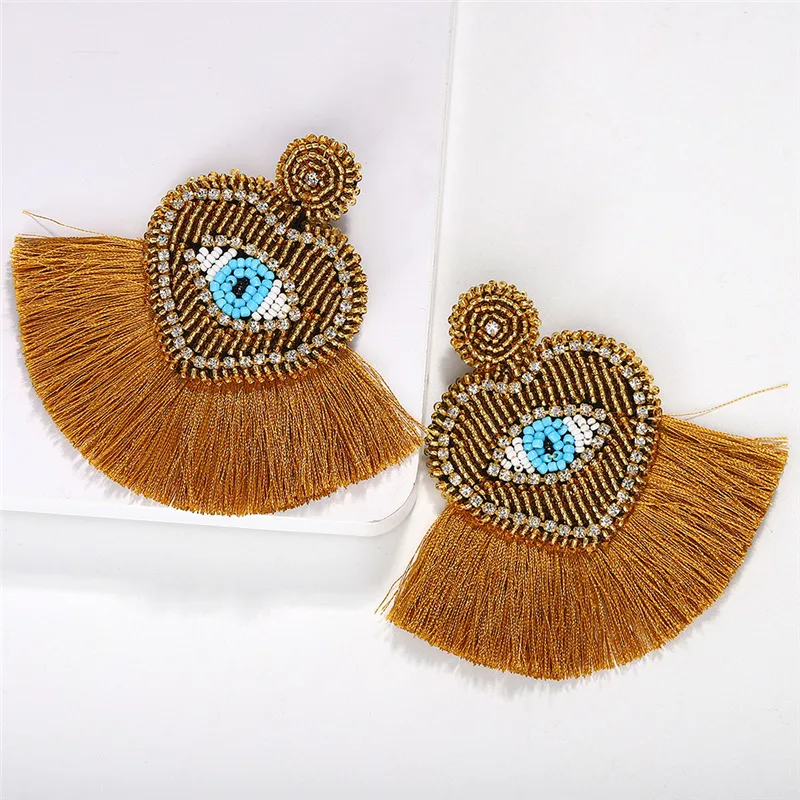 Ethnic Beaded Heart Eye shape Tassel Statement Earrings Jewelry Bohemian Vintage Chic Birthday Gift Drop Earring for Women