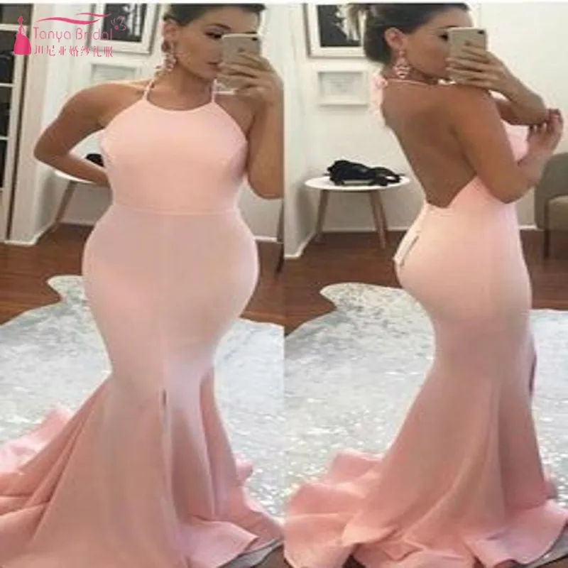 TANYA BRIDAL Mermaid Sexy Halter Pink Long Floor-Length Simple Spaghetti Straps Backless Wedding Party Evening Dress SS009 | Свадьбы и