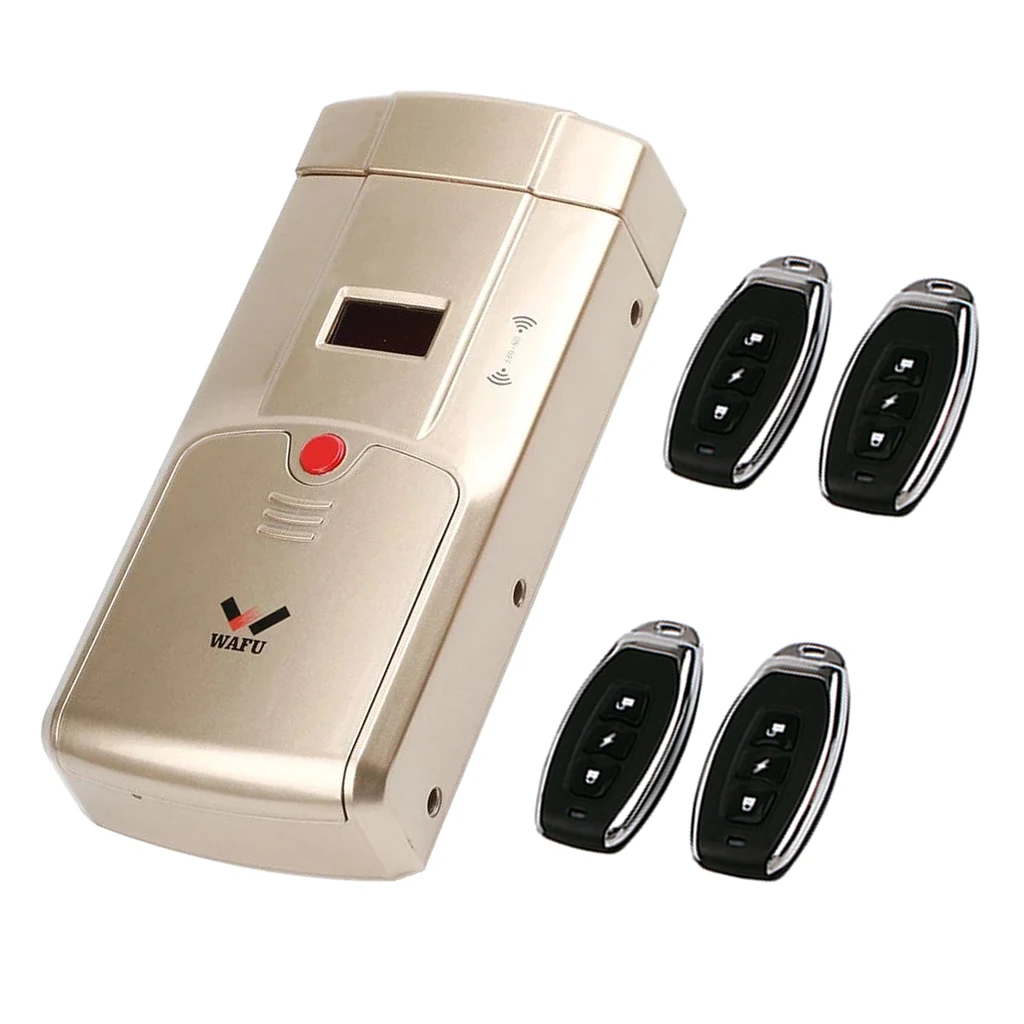 

Door Entry Access Control Doorlock + 4 Wireless Remote Control Gate Opener Handleset AA Battery Powered Anti Theft Golden