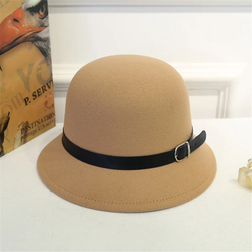 Топы женские новые модные повседневные Мягкие женские крутые шерстяные фетровые шляпа Панама шляпа с широкими полями с поясом