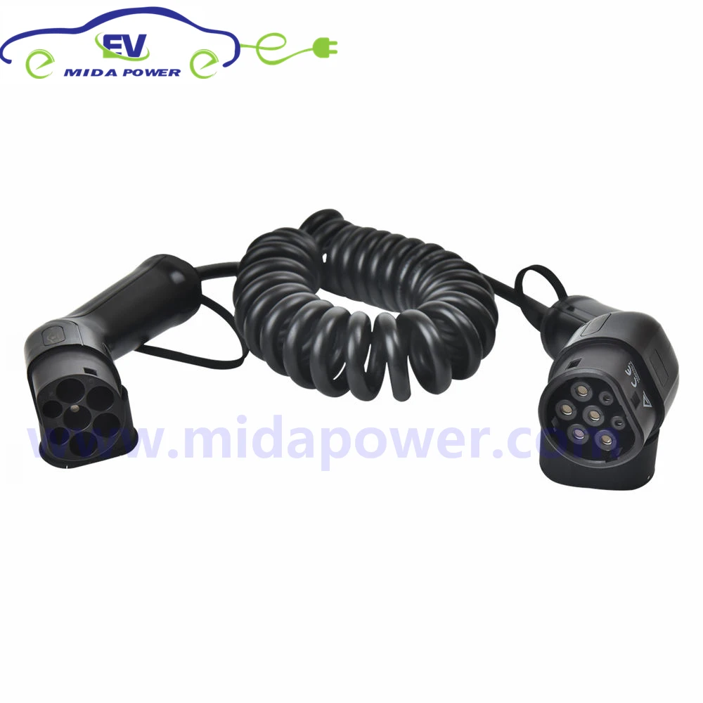 

TUV/CE 5Meter 32Amp EV Coiled Cable Type 2 Male IEC 62196-2 Type 2 Mennekes Female EV Plug EV Charging Station Car Charger Gun