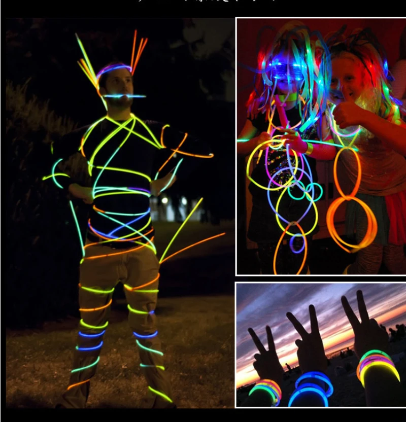 

100 Pcs multifunction Party Fluorescence Light Glow Sticks Bracelets Necklaces Neon Wedding Party Stickers led clothes