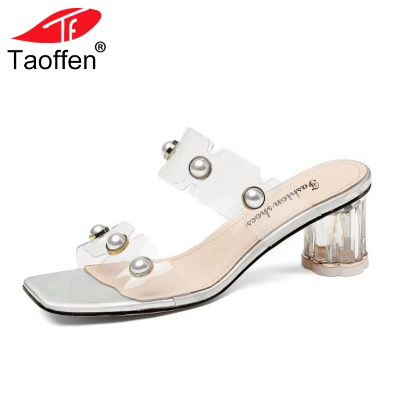 

TAOFFEN Women High Heel Sandals Crystal Heel Beads Women Summer Shoes High Quality Sandals Party Wedding Shoes Size 34-39