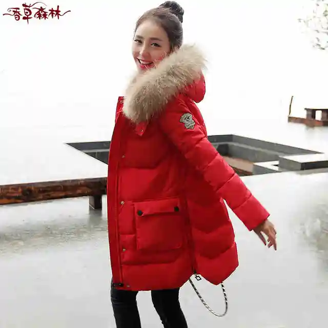 Cheap 2015 New Hot Winter Thicken Warm Woman Cotton Padded Coat Parkas Jacket Outerwear Hooded Raccoon Fur collar Long Plus Size 2XXL