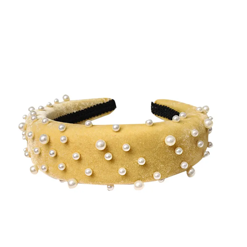 Fioday New Pearl Headbands Thick Wide Hairbands Light Pink Women Headwear Bezel Hoop Fashion Hair Bands Headdress