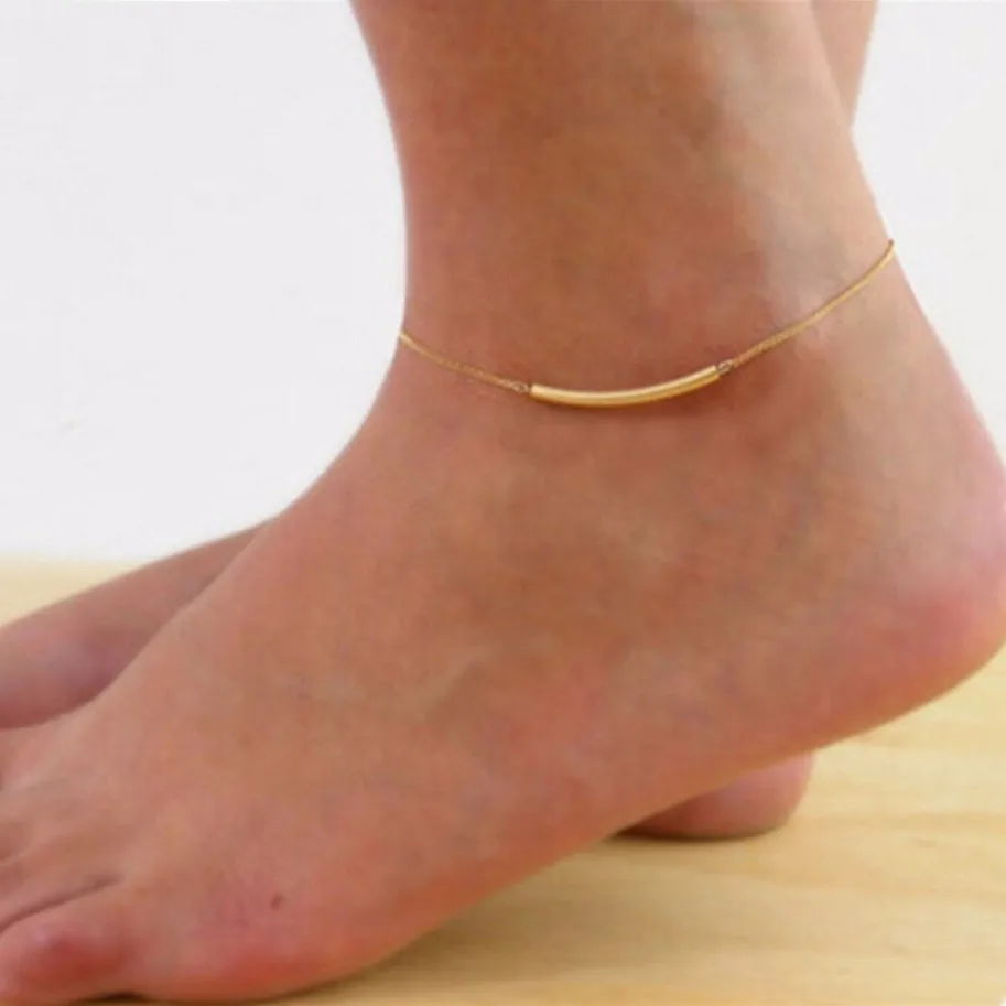 

L1009 Bijoux Fashion Love Arc Metal Empty U Tube Smile Anklets For Women Charm Foot Jewelry Girl Gift Baby Barefoot Sandals