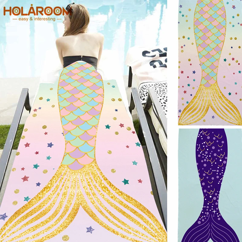 

2019 Thin Large Size 150*75cm Summer Mermaid Beach Towel Fashion Absorbent Microfiber Swimming Sports Bath Towel Beach Gift