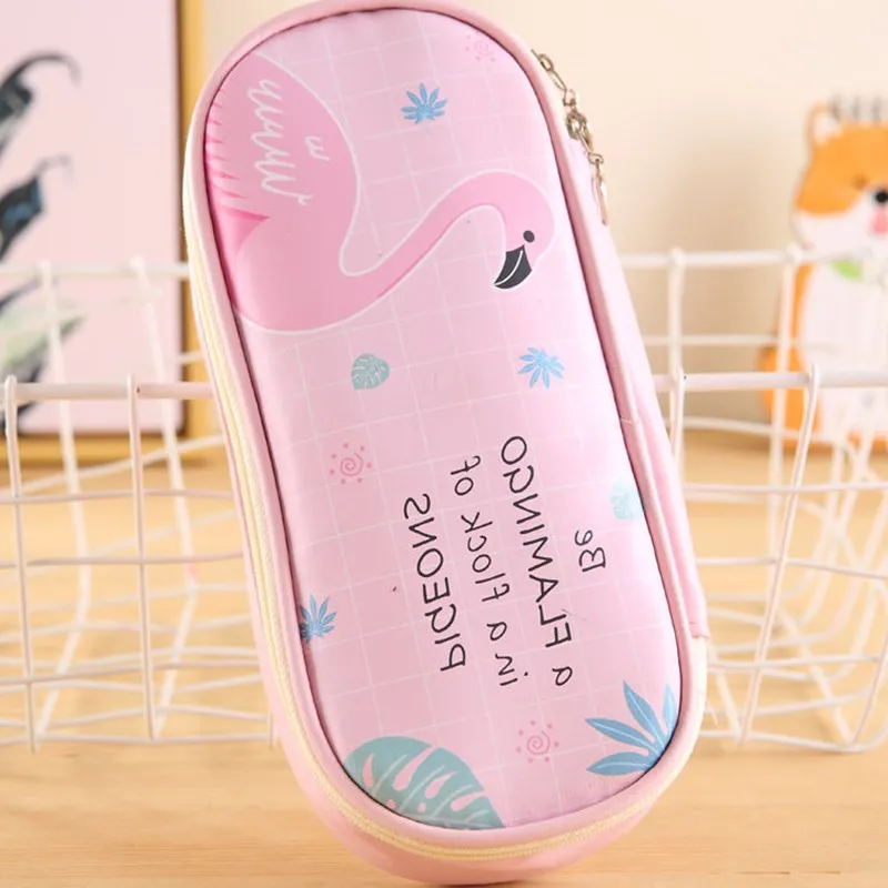 Large Capacity PU Leather Flamingo Pencil Bag Pen Case Cute Kawaii Stationery Bag Pencil Pouch for Student School Supplies - Цвет: Розовый