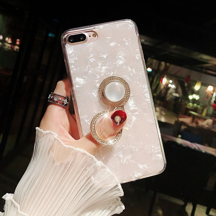 Жемчужный чехол для телефона из горного хрусталя iPhone X Pearl Ring Поддержка Kickstand